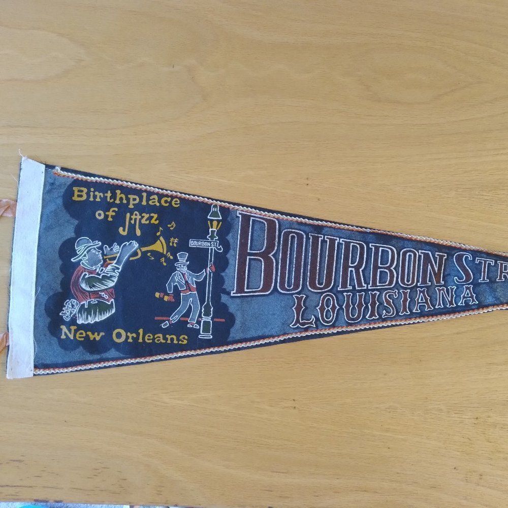 Vintage 60s Bourbon Street Jazz New Orleans Pennant Flag